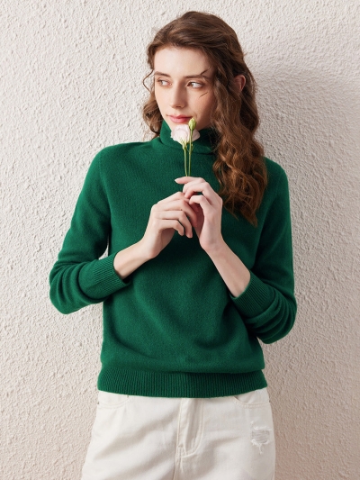 100% Wool Women's Ribbed Turtleneck Sweater