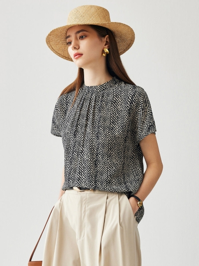100% Mulberry Silk Women's Herringbone Button Shirt