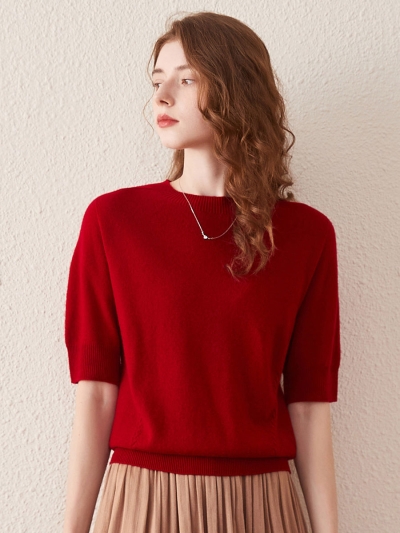 100% Wool Women's Seamless Round Neck Knit Sweater