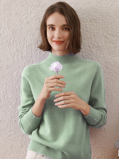100% Wool Women's All-Match Mock Neck Sweater
