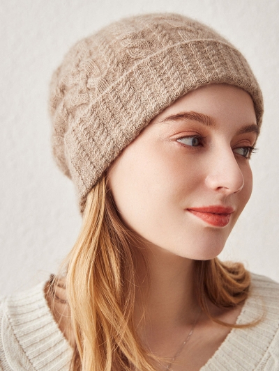 100% Cashmere Stylish Cable Knit Beanie