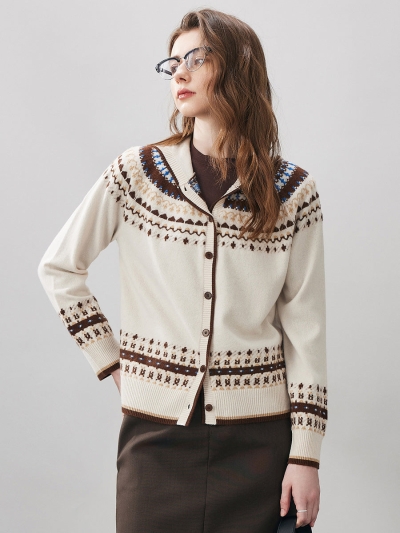 100% Wool Women's Fair Isle Knit Hoodie