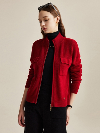 100% Wool Women's Dual Zip Cardigan with Pockets