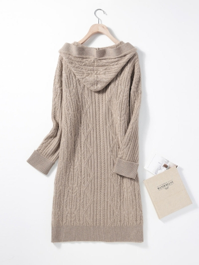 100% Cashmere Women's Loose Hooded Knit Coat
