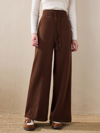 100% Wool Women's Wide Leg Pants with Drawstring