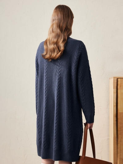 100% Wool Women's Cozy Cable Knit Long Coat