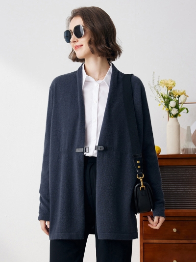 100% Cashmere Women's Leather Buckle Knit Coat