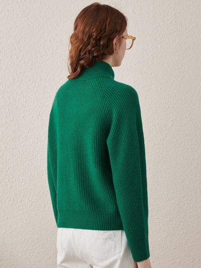 100% Wool Women's Half-High Neck Zip Cardigan