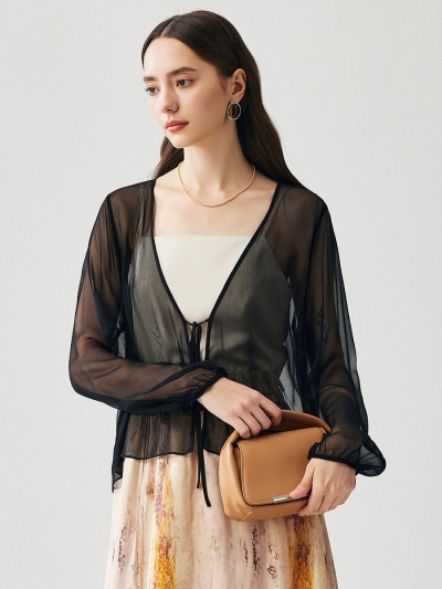 100% Mulberry Silk Women's Tie-Front Blouse